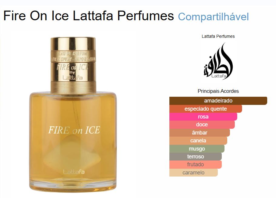 Fire On Ice Lattafa Eau de Parfum 110ml – Perfume Unissexo Amadeirado Gourmand Moderno