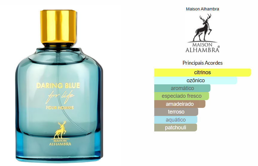 Daring Blue Maison Alhambra 100ml – Perfume Masculino Aromático Cítrico e Fougère Modern