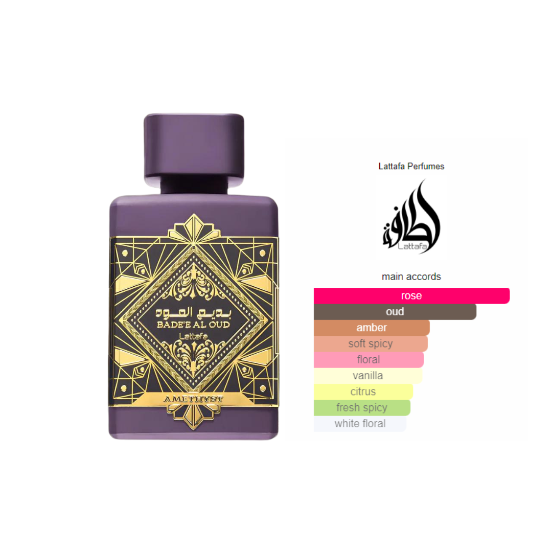 Lattafa Badee Al Oud Amethyst: Eau de Parfum Oriental Unissex | Fragrância Oud