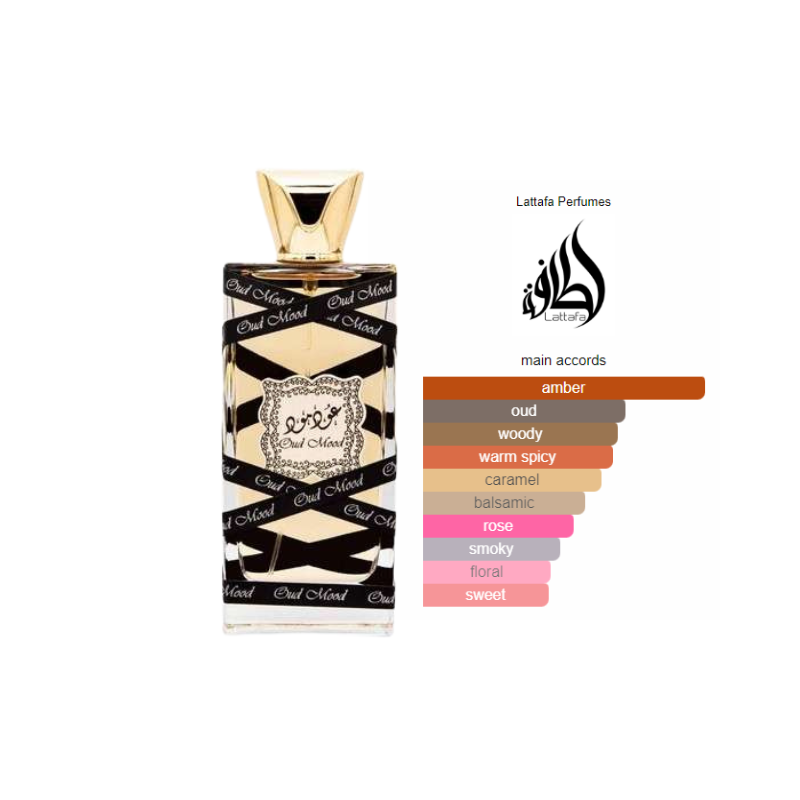 Lattafa Oud Mood Perfume 100ml| Floral, Âmbar, Almiscarado e Amadeirado