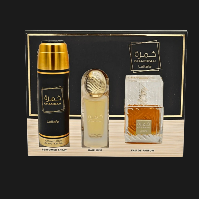 Lattafa Khamrah Set de Presente 3 em 1 | Fragrância Unissex de Luxo"