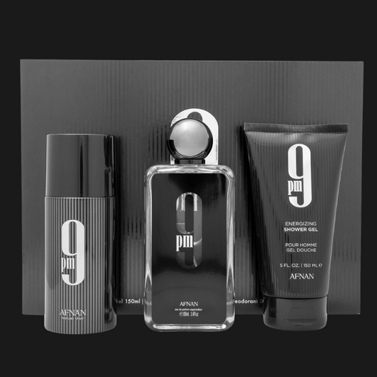 Afnan 9 PM Kit Masculino: Eau de Parfum 100ml + Gel de Banho + Desodorante