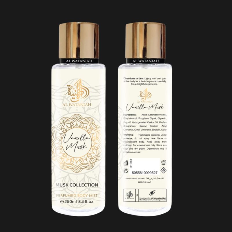 Al Wataniah Vanilla Musk Body Mist 250ml Sweet, Sensual and Long-lasting