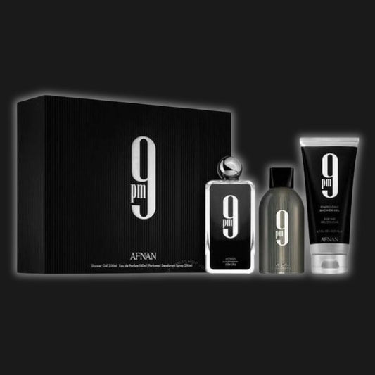 Afnan 9 Pm  Gift Set 100ml EDP + Gel de Banho 200ml + Desodorizante 250ml para Homem