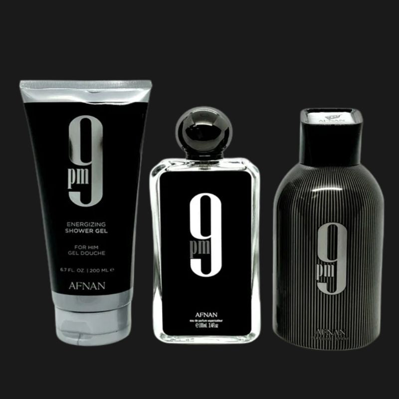 Afnan 9 Pm  Gift Set 100ml EDP + Gel de Banho 200ml + Desodorizante 250ml para Homem