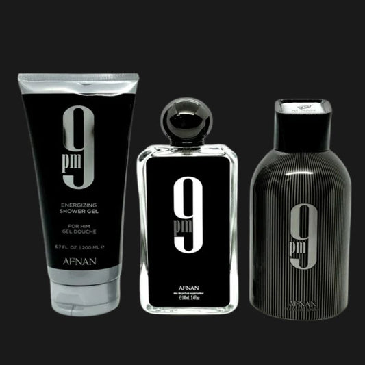 Afnan 9 Pm  Gift Set 100ml EDP + Gel de Banho 200ml + Desodorizante 250ml para Homem