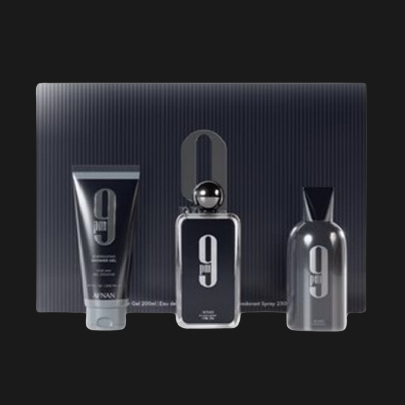 Afnan 9 PM Kit Masculino: Eau de Parfum 100ml + Gel de Banho + Desodorante