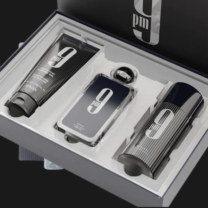 Afnan 9 PM Kit Masculino: Eau de Parfum 100ml + Gel de Banho + Desodorante