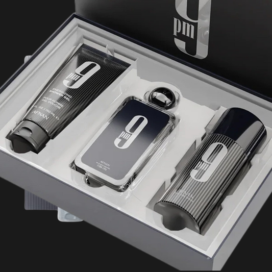 Afnan 9 PM Kit Masculino: Eau de Parfum 100ml + Gel de Banho + Desodorante