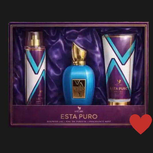 O coffret  Esta Puro  eau de parfum de 100ml + bruma corporal de 250ml+ gel de banho de 240ml